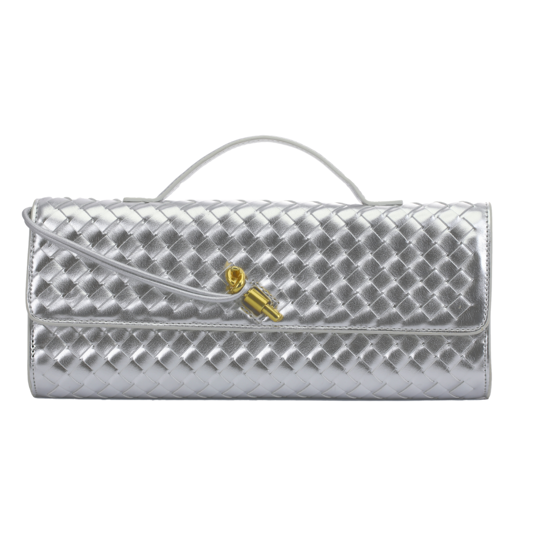 Wooven Handbag Clutch-Silver