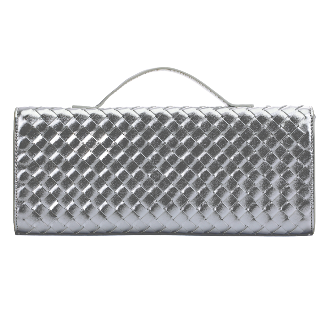 Wooven Handbag Clutch-Silver